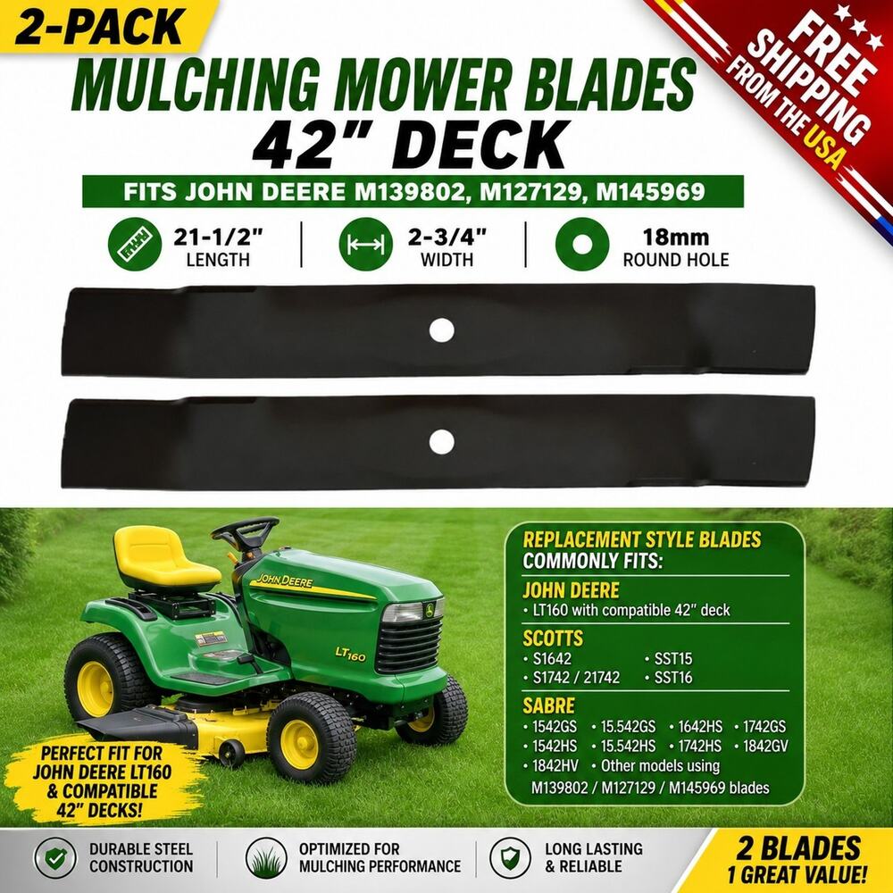 Set of 2 Blades 42" Cut Fits John Deere LT160 Lawn Mower Tractor Deck